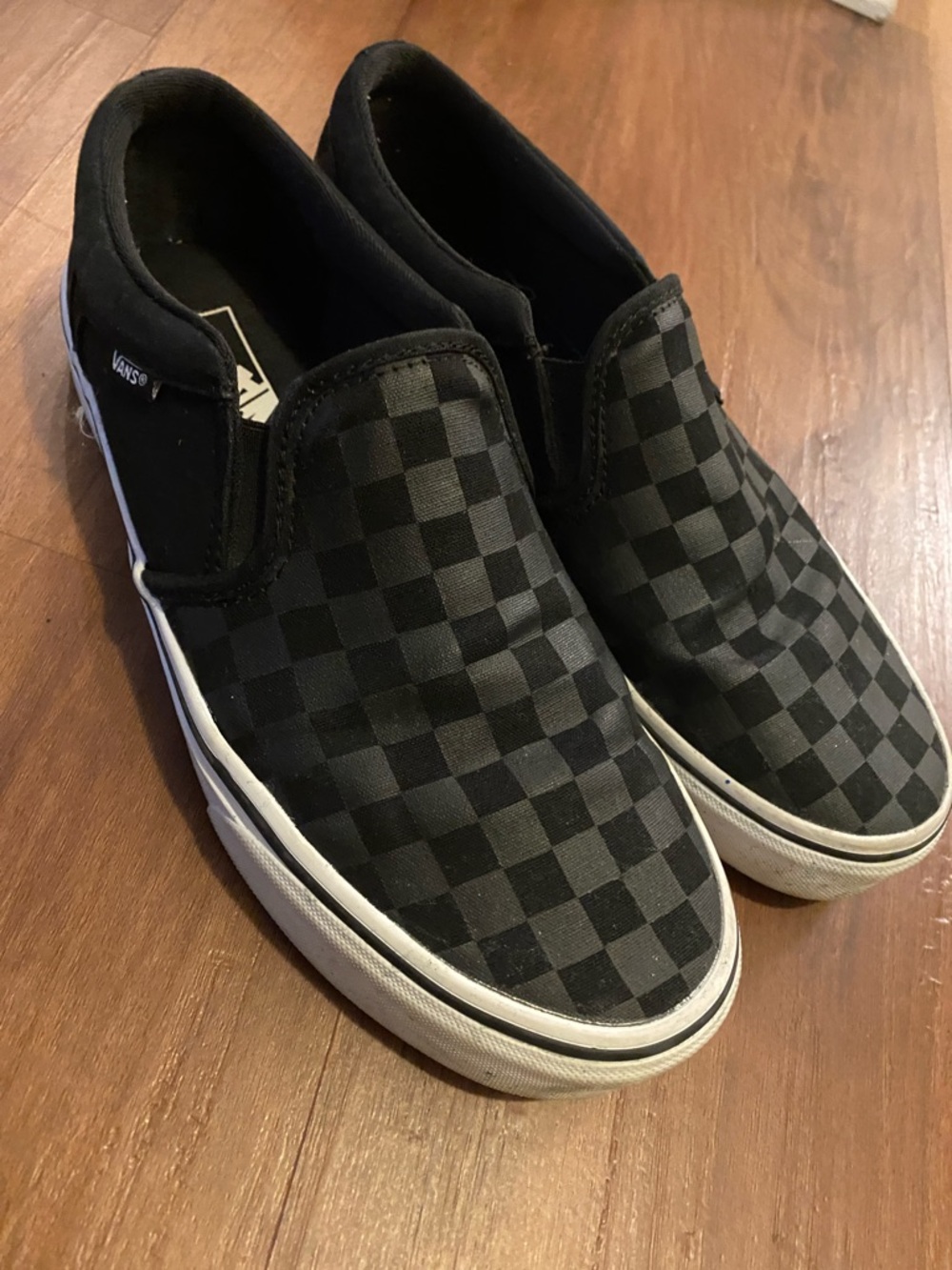 Vans Black & Dark Gray Checkerboard Slip-On Loafers